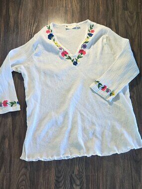 ELLA SIMONE 100% Cotton Tunic Top/Cover-Up w/ Embroidery SIZE XL